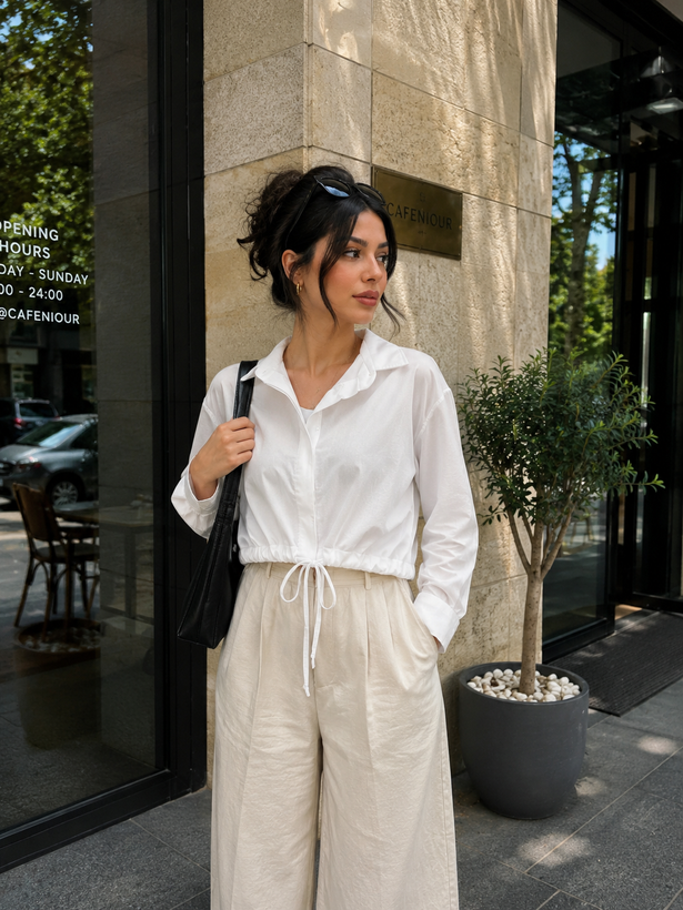 شومیز زنانه کراپ بنددار مدل کژوال