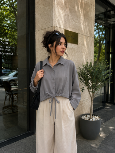 شومیز زنانه کراپ بنددار مدل کژوال